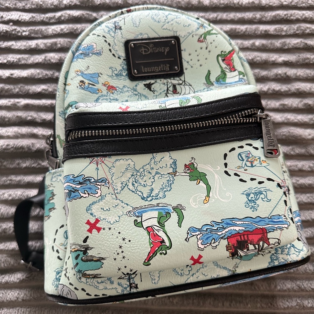 NWT Loungefly Disney Peter Pan Map Mini Backpack - Green and Black